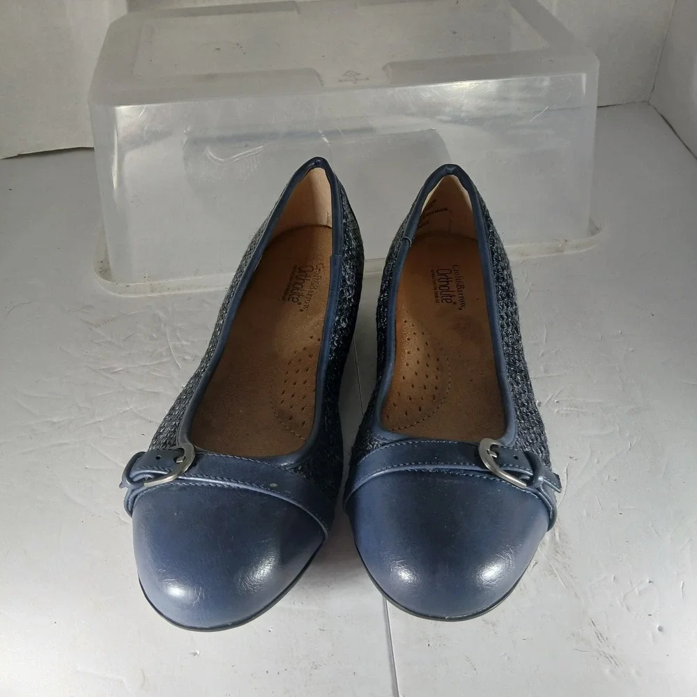 Croft‎ Barrow Ortholite Ballet Flats 7 Navy Blue Boucle Buckle Officecore Preppy